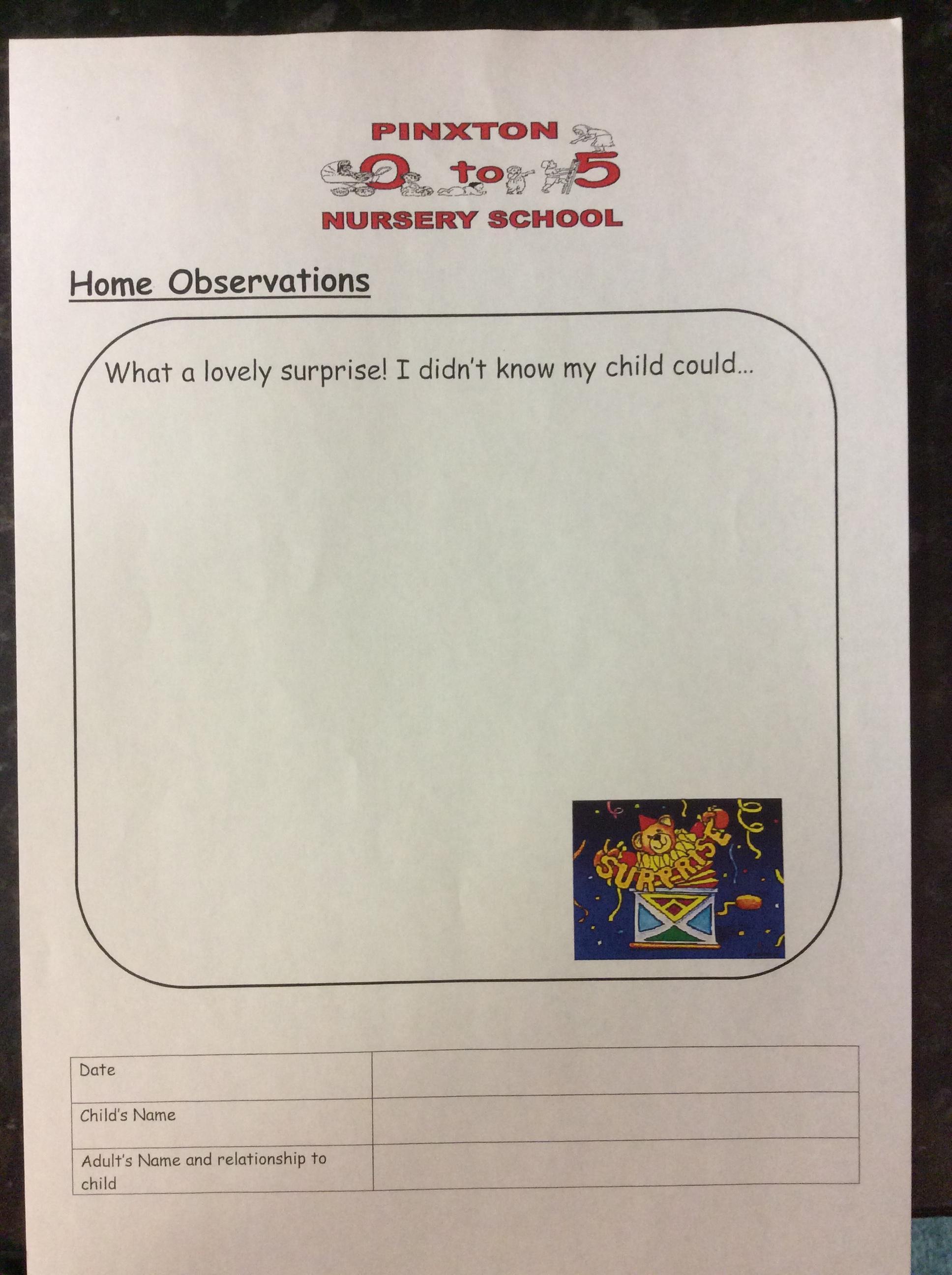 Observations Example In House Pinxton Nursery School - Home Observations